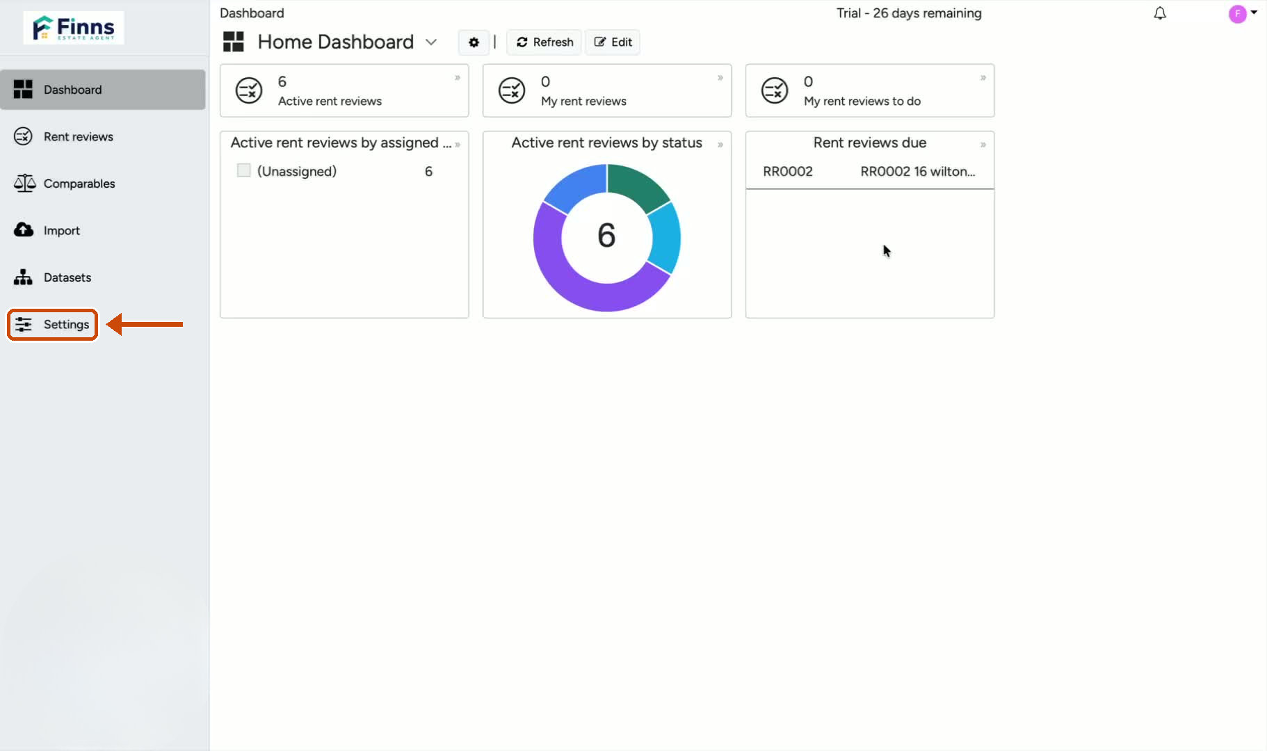 1. Open Settings from the Dashboard