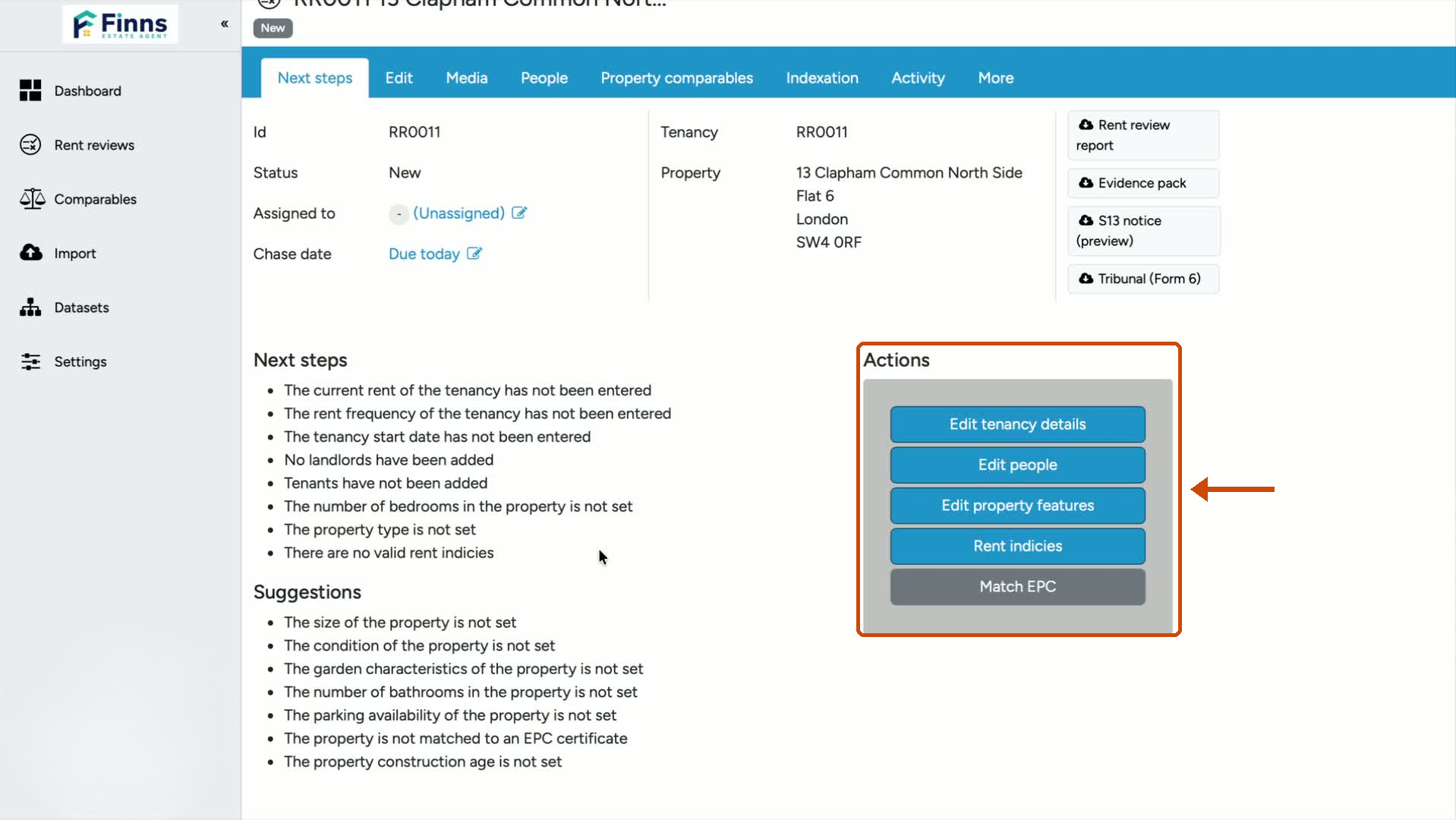 3. Use the action links to go where the work needs to be done