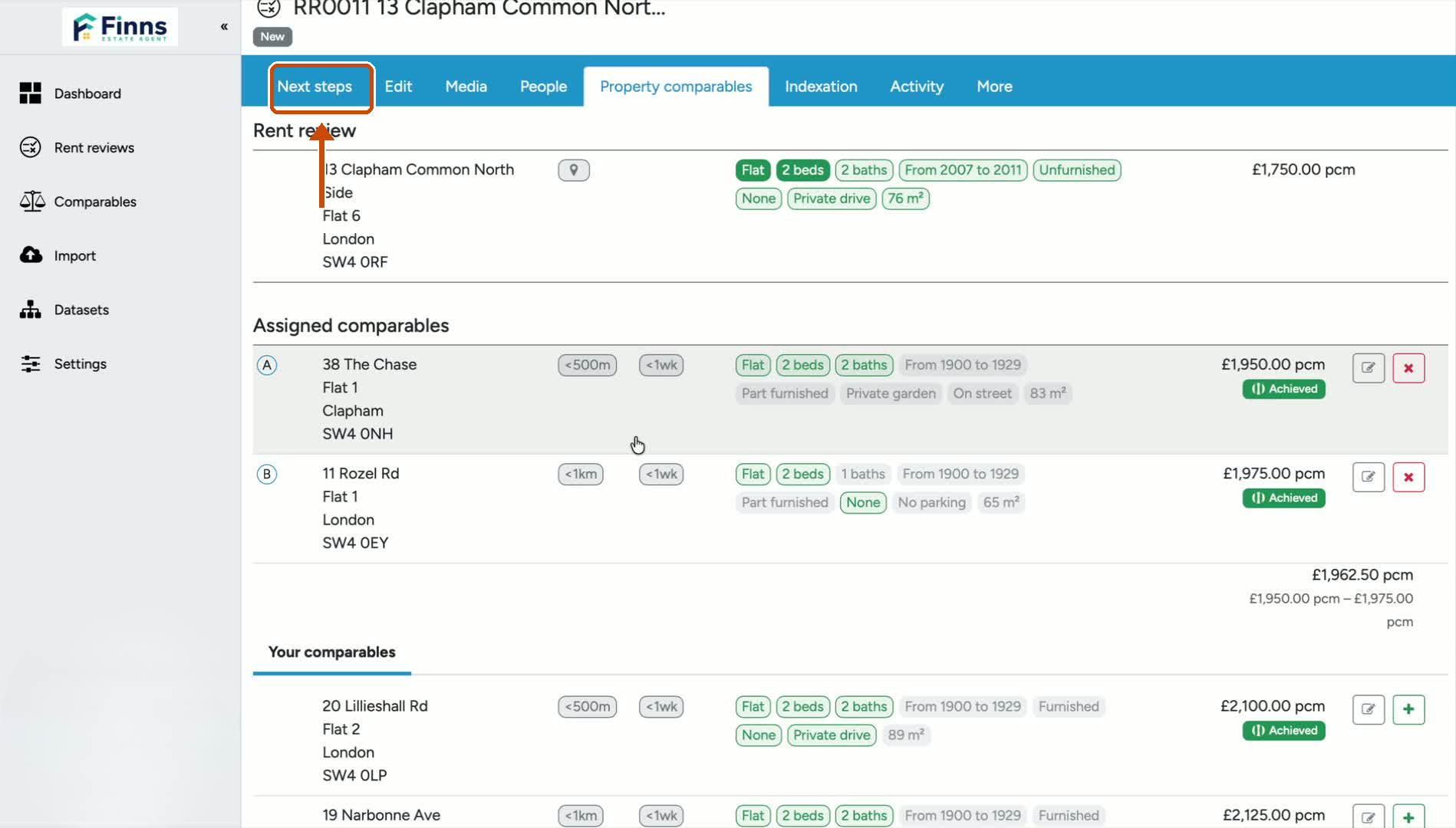5. Confirm the comparables have been added