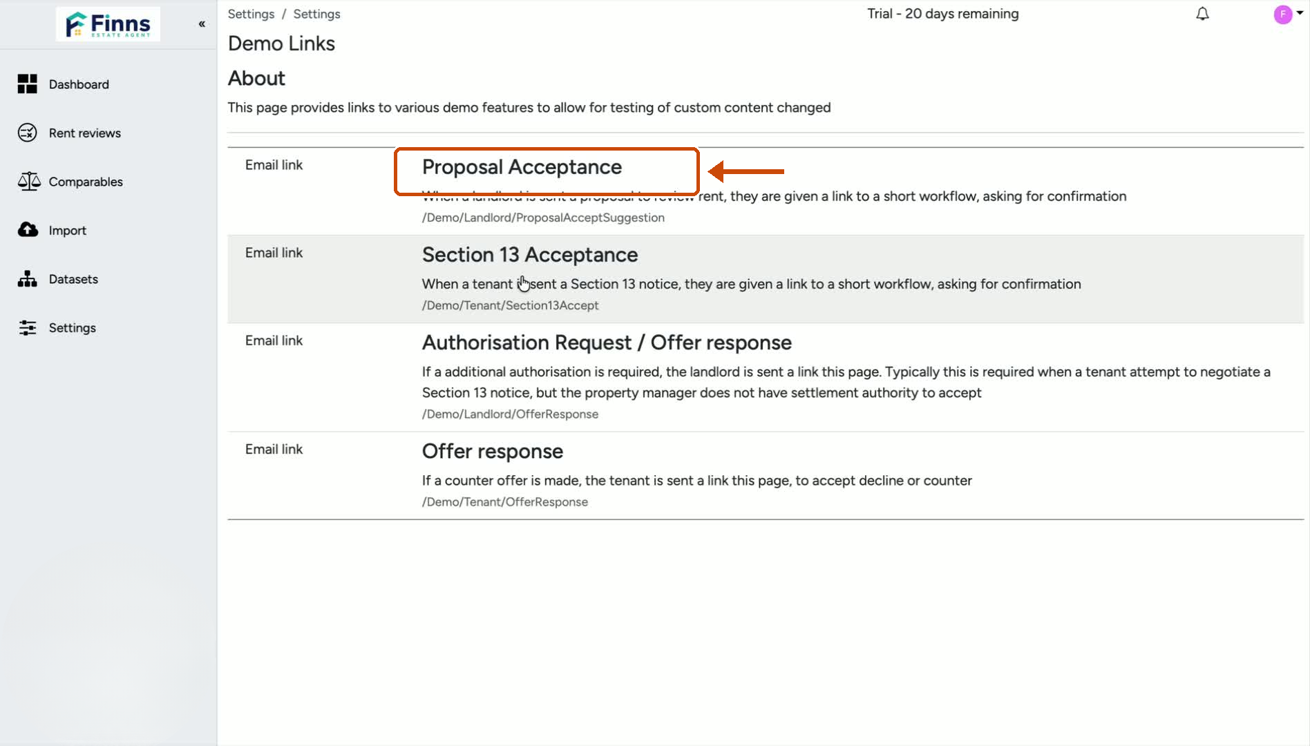 2. Review the Landlord Proposal page
