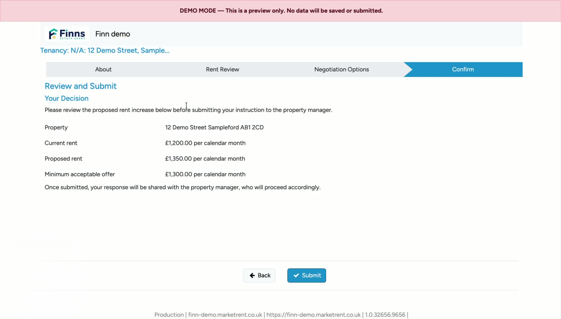 6. Use the other demo links to preview tenant or offer-response views