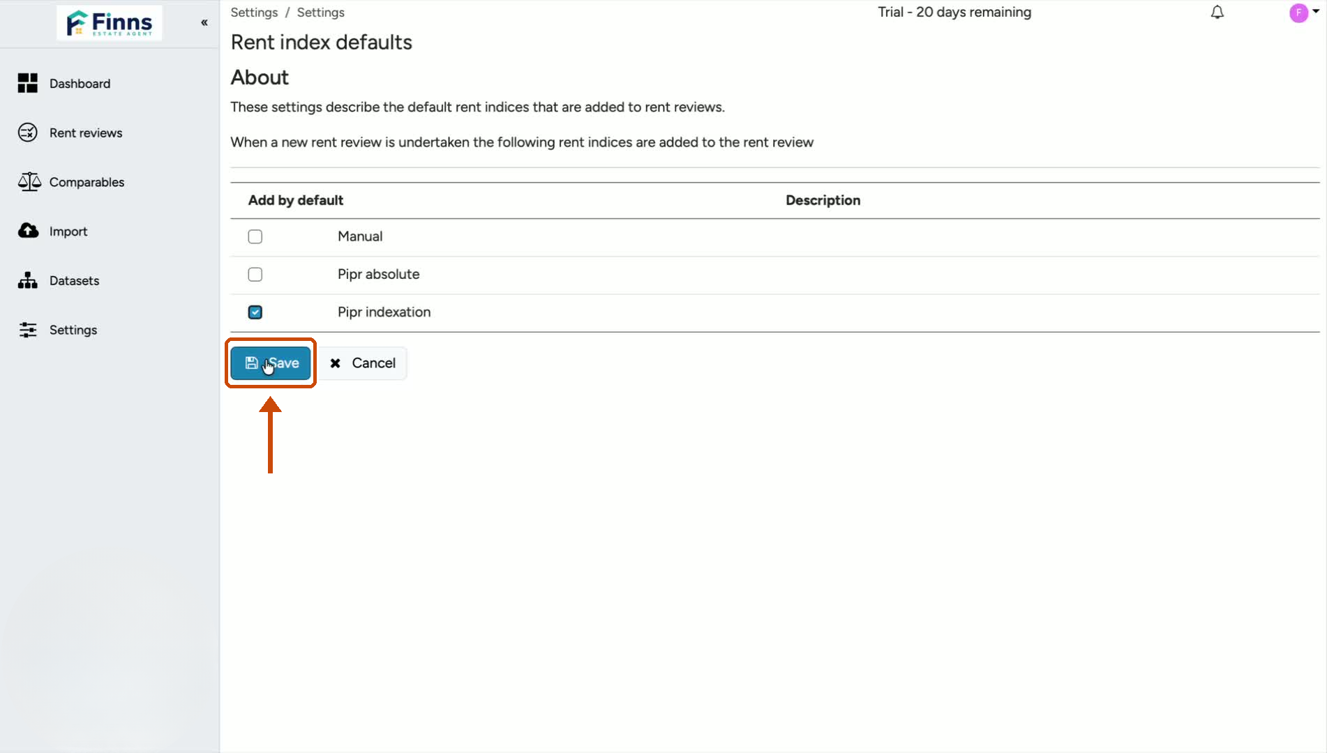 3. Save the default setting