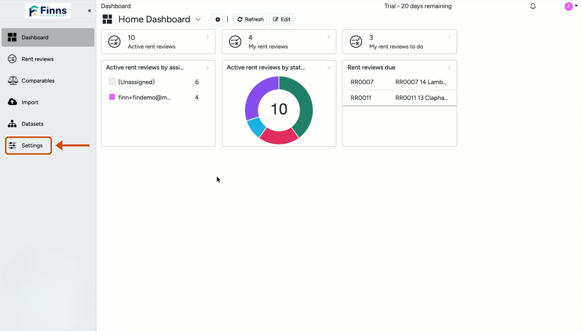 1. Open Settings and find Rent Review Settings