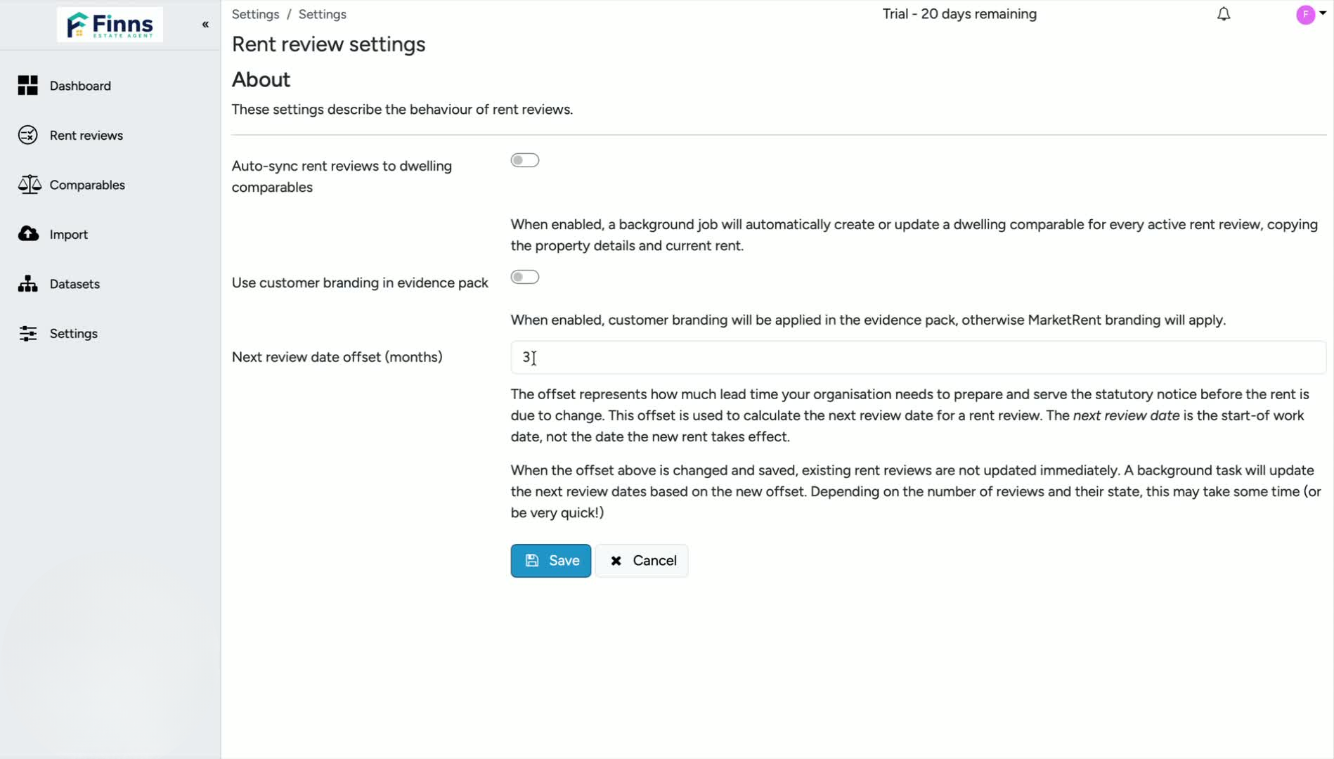 2. Update the review offset month value